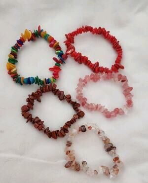 Assorted Healing Crystal & Stone Chip Bracelets (Lot1) 5 Bracelets